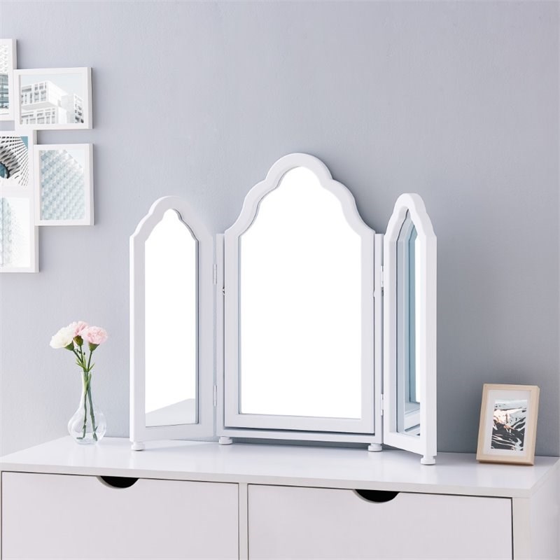 Southern Enterprises Archlyn Trifold Scalloped Vanity Mirror in White