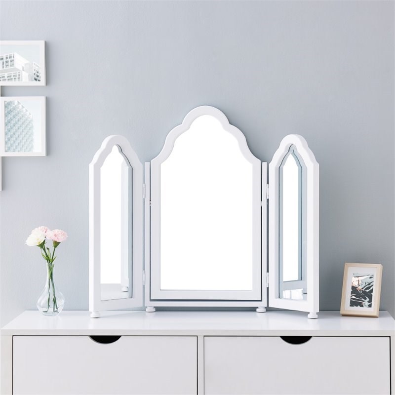 Southern Enterprises Archlyn Trifold Scalloped Vanity Mirror in White Homesquare