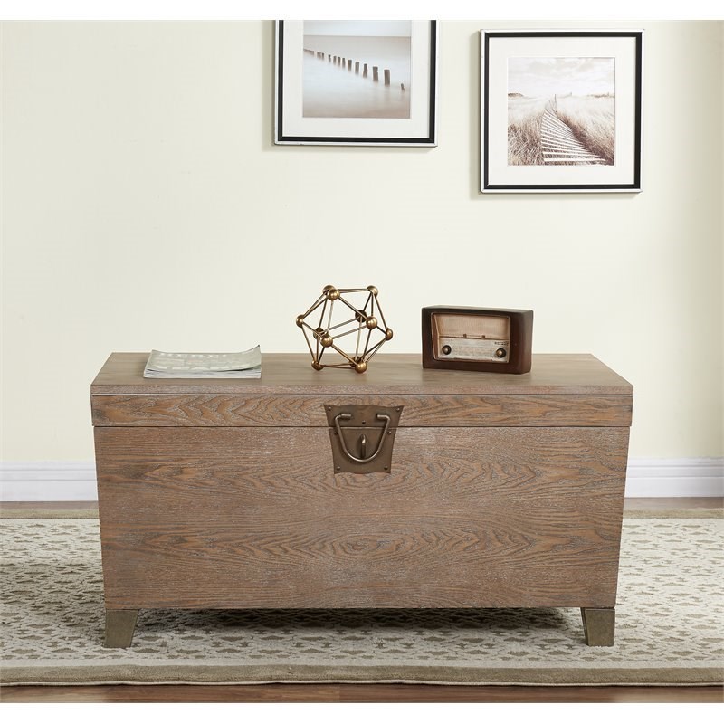 Southern Enterprises Pyramid Trunk Farmhouse Cocktail Table in Burnt