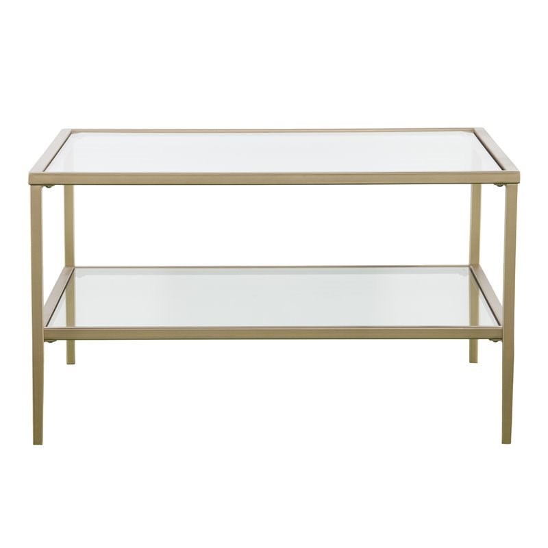 SEI Furniture Keller Square Glass Top Cocktail Table in Gold Homesquare