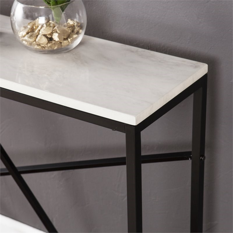 Southern Enterprises Arendal Faux Marble Skinny Console Table in Matte