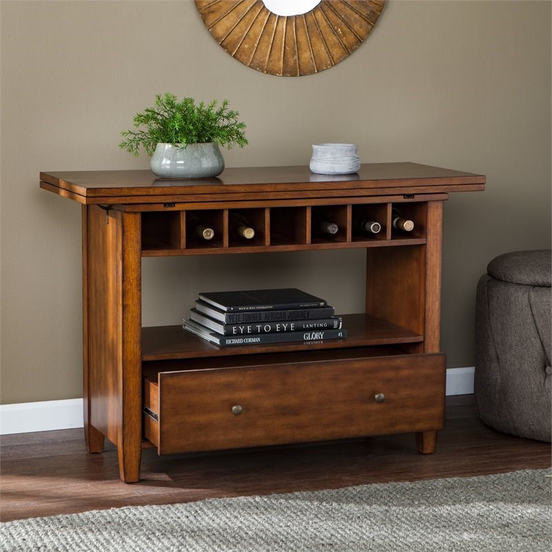 SEI Furniture Axford Convertible Console to Dining Table in Oak Saddle