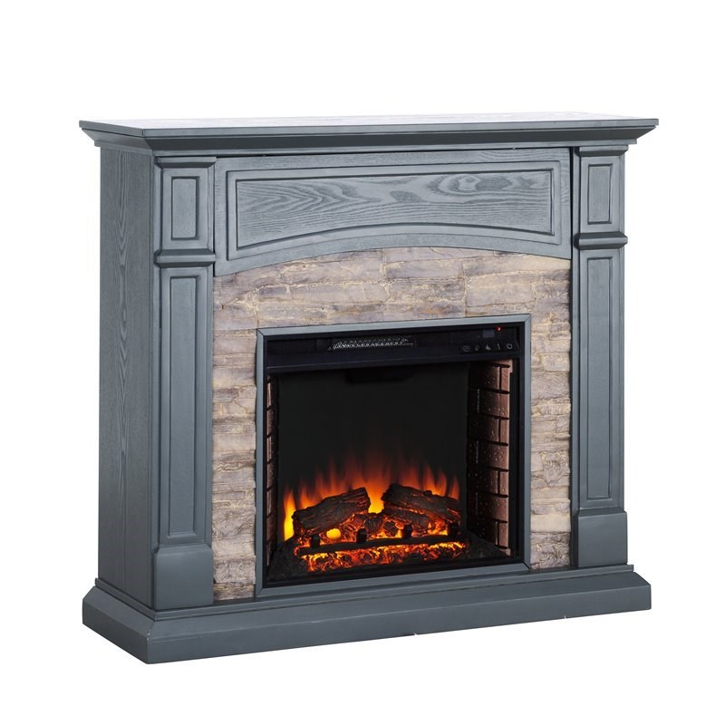 SEI Furniture Seneca Electric Fireplace TV Stand in Gray Weathered Stone