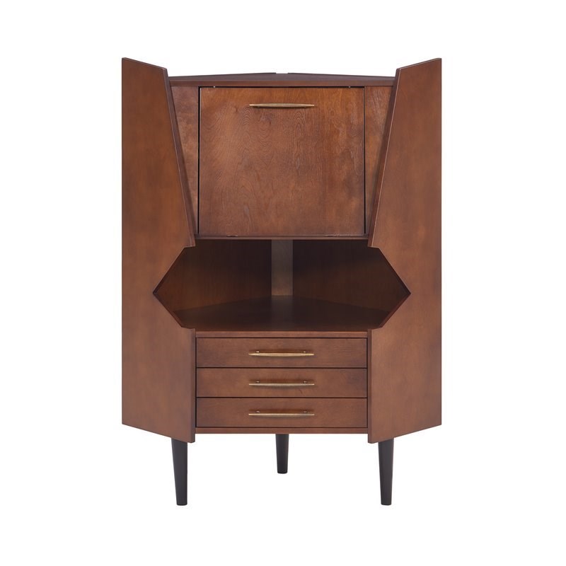 southern enterprises larson mid century corner bar in dark tobacco hz1060