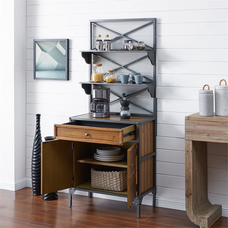 Southern Enterprises Bexfield 3 Shelf Bakers Rack in Gunmetal Gray with ...