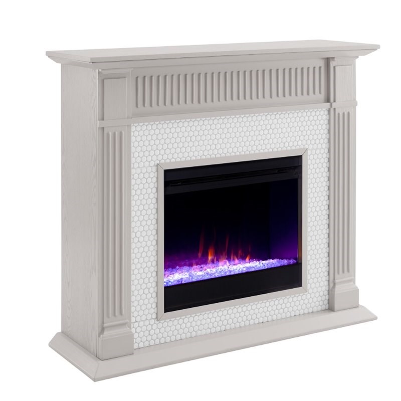 SEI Furniture Chessing Penny Tiled Smart Electric Fireplace in Gray