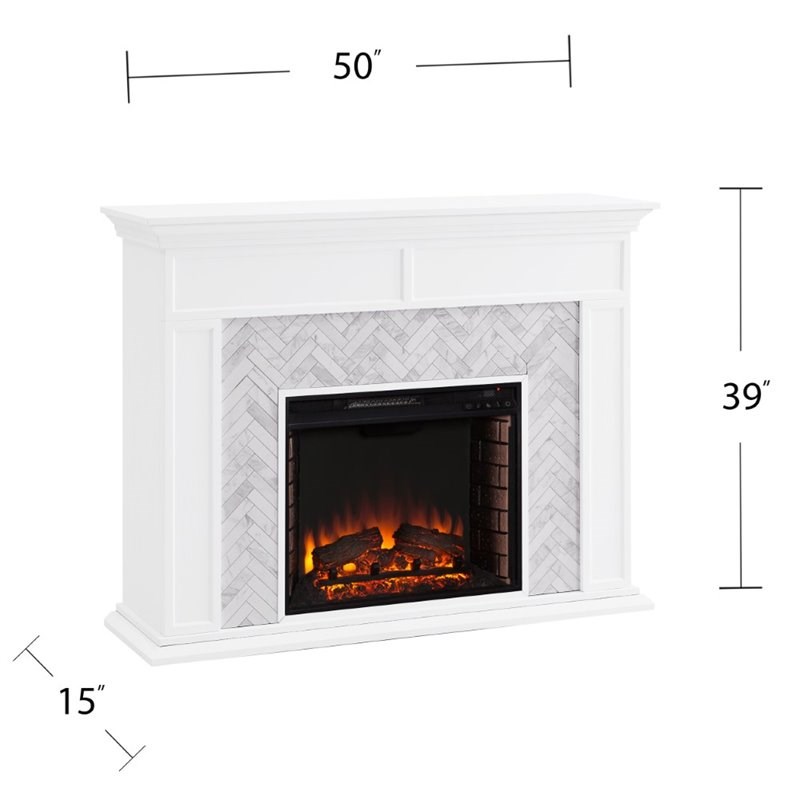 SEI Furniture Torlington Tiled Marble Electric Fireplace in White