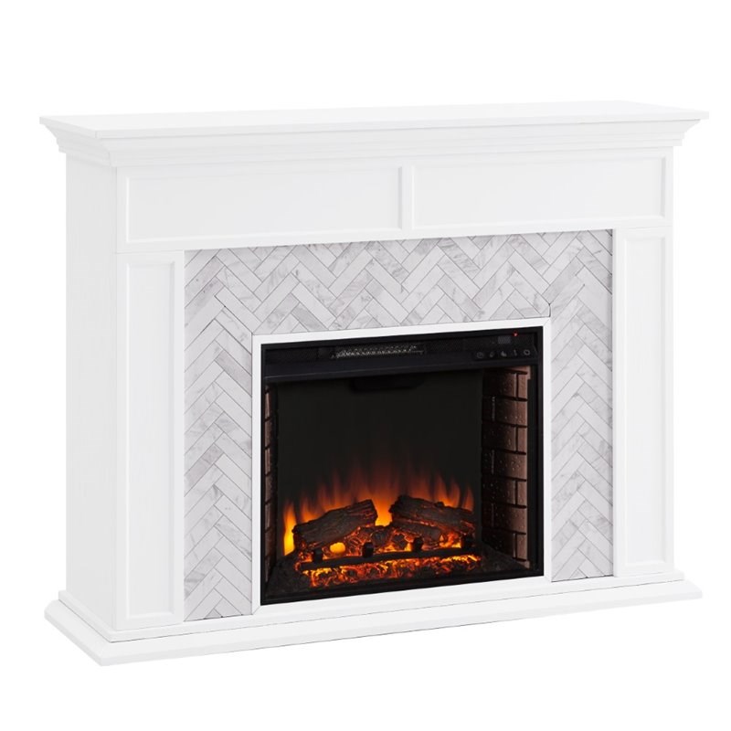SEI Furniture Torlington Tiled Marble Electric Fireplace in White