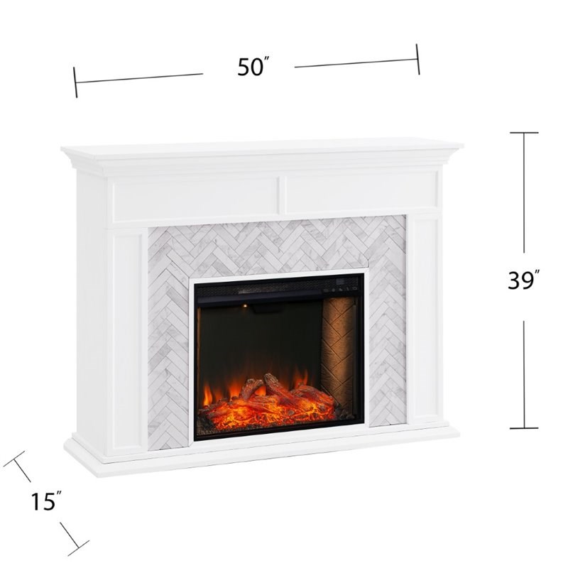 SEI Furniture Torlington Tiled Marble Smart Electric Fireplace in White