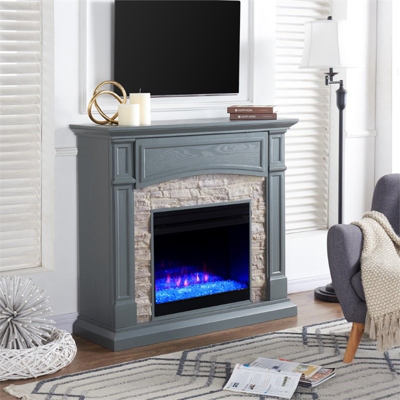 SEI Furniture Seneca Color Changing Electric Fireplace in Gray