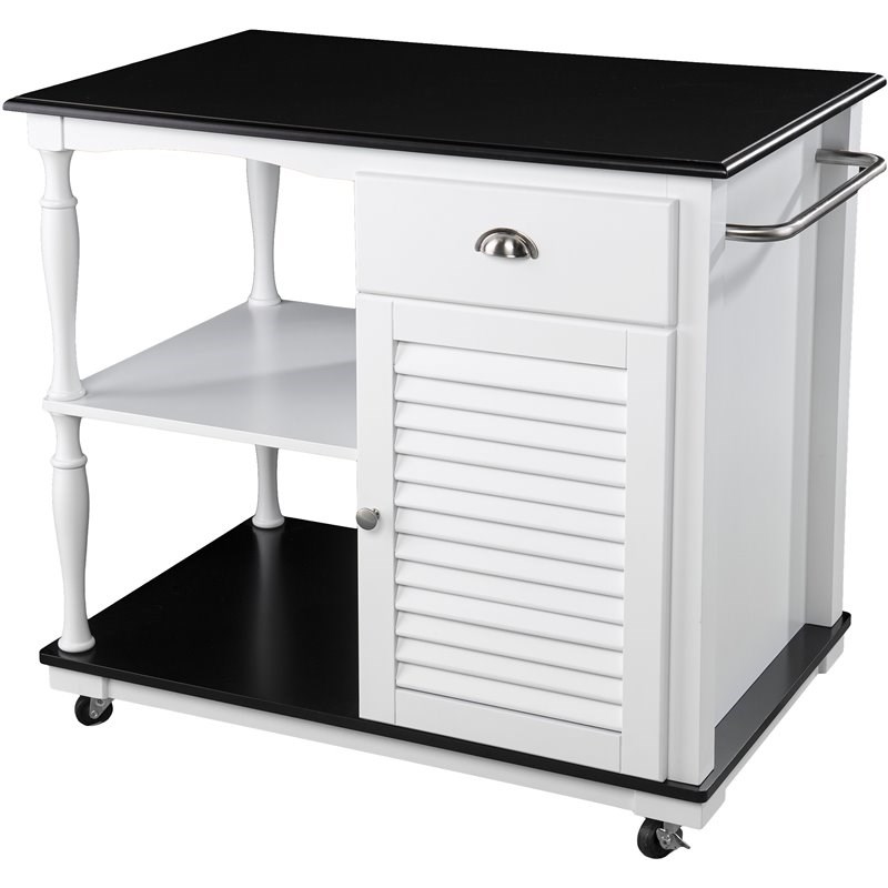 SEI Furniture Muxlow Transitional Wooden Kitchen Cart in White and Black