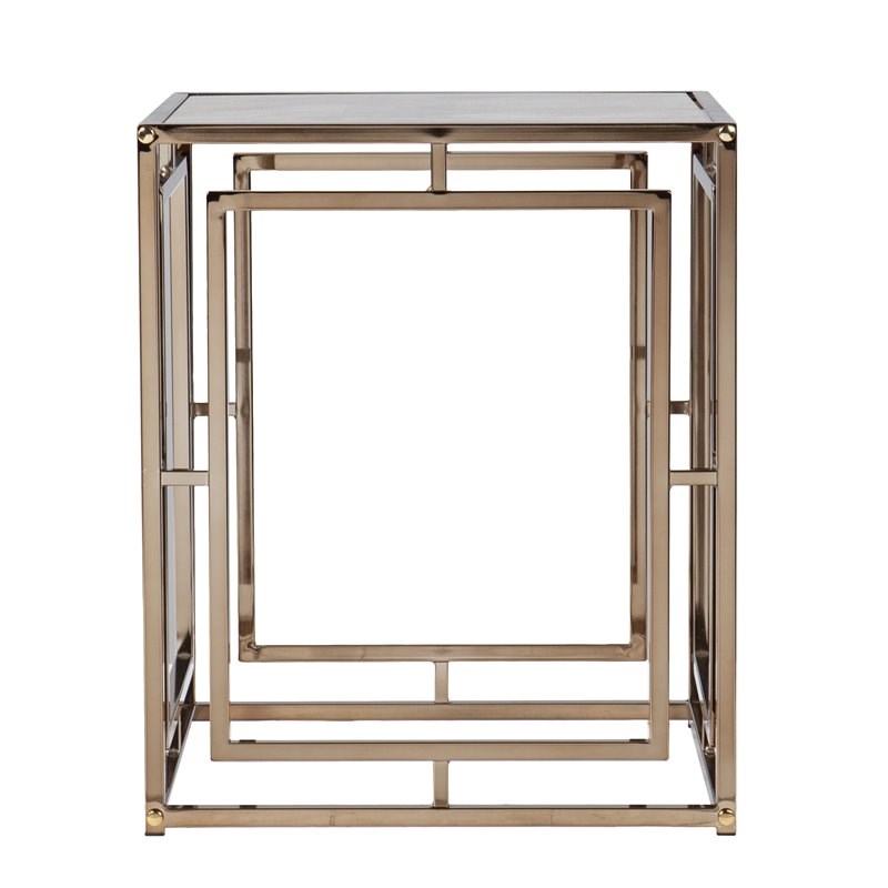 SEI Furniture Simondley Metal-Faux Marble End Table in Champagne Gold