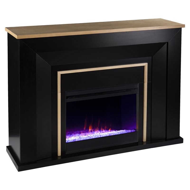 SEI Furniture Cardington Wood Color Changing Fireplace in Black