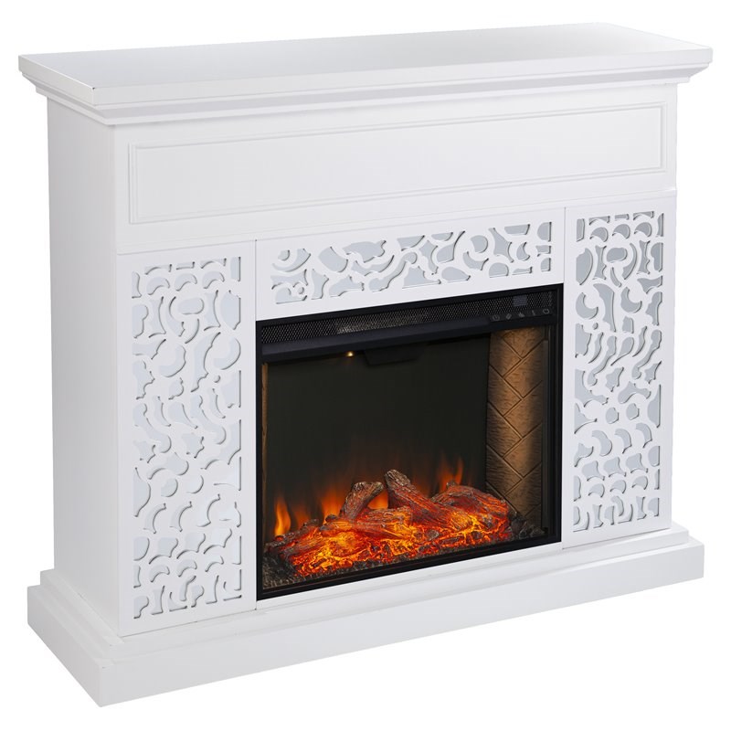 SEI Furniture Wansford Contemporary Wood Alexa Smart Fireplace in White