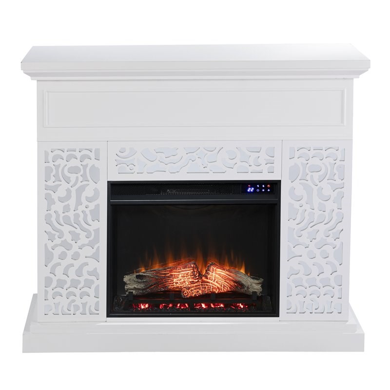 SEI Furniture Wansford Contemporary Wood Electric Fireplace in White