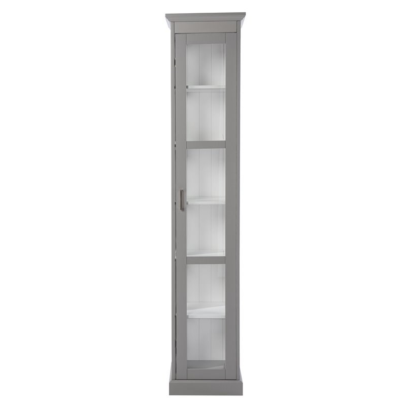 SEI Furniture Balterley Wood Tall Curio Cabinet with Glass Door in Gray