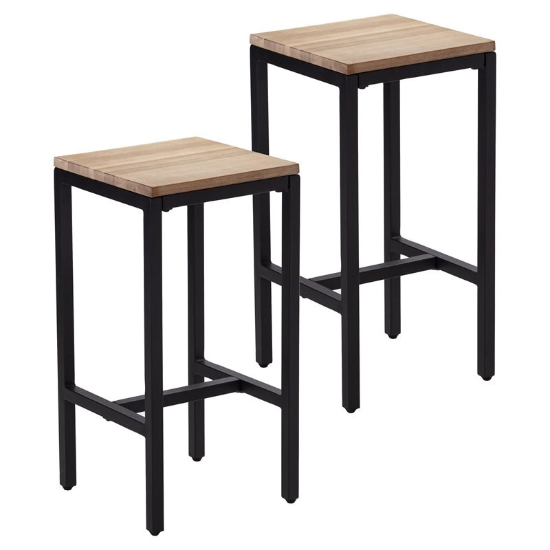 SEI Furniture Berinsly Wood Pair of Kitchen Stools in Natural