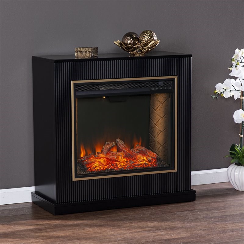 SEI Furniture Crittenly Contemporary Wood Alexa Smart Fireplace in Black