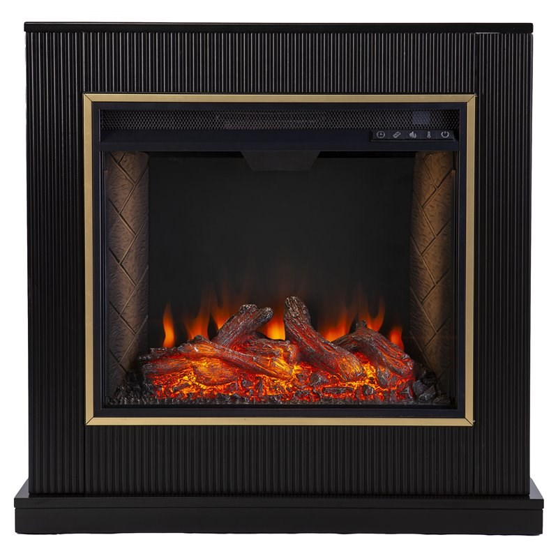 SEI Furniture Crittenly Contemporary Wood Alexa Smart Fireplace in Black
