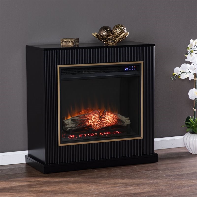 SEI Furniture Crittenly Contemporary Wood Electric Fireplace in Black