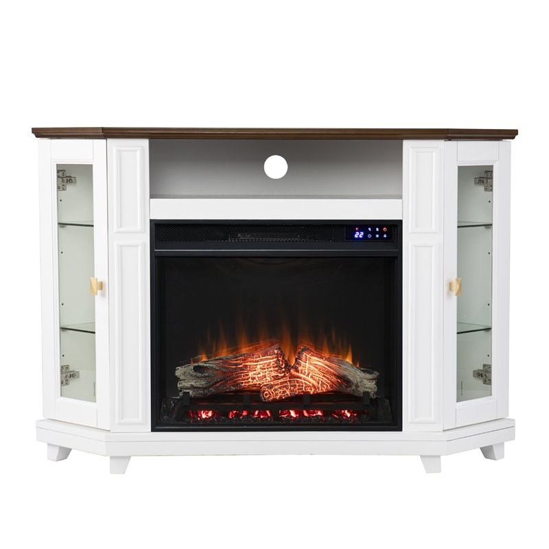 SEI Furniture Dilvon Wood Electric Media Fireplace with Storage in White