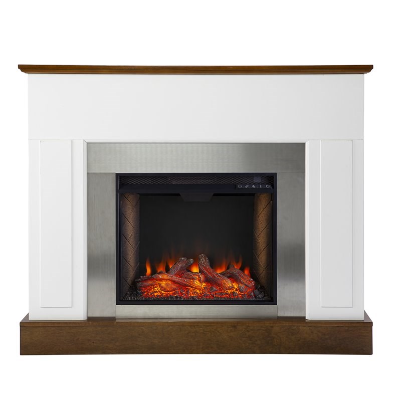 SEI Furniture Eastrington Traditional Wood Alexa Smart Fireplace in White