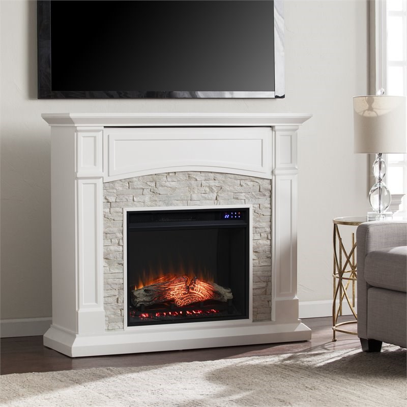 SEI Furniture Seneca Transitional Wood Electric Media Fireplace in White