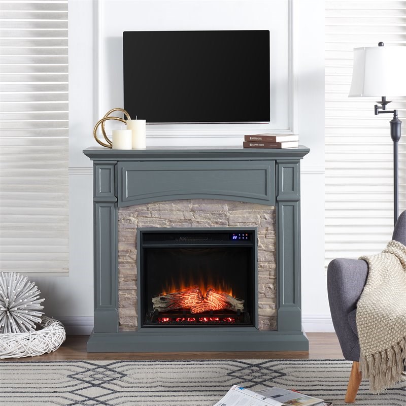 SEI Furniture Seneca Traditional Wood Electric Media Fireplace in Gray