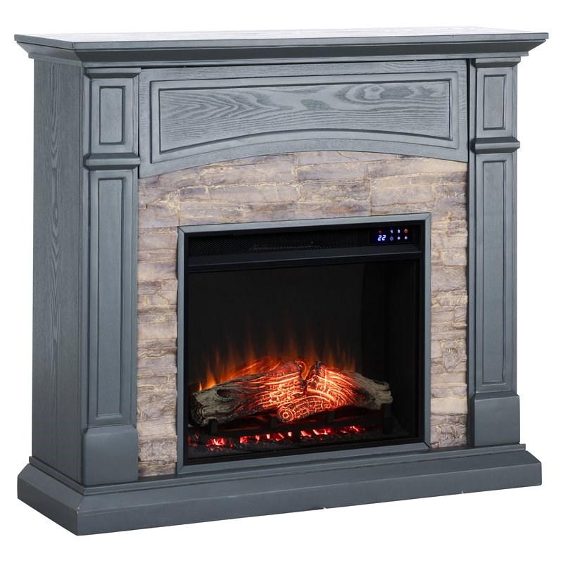 SEI Furniture Seneca Traditional Wood Electric Media Fireplace in Gray ...