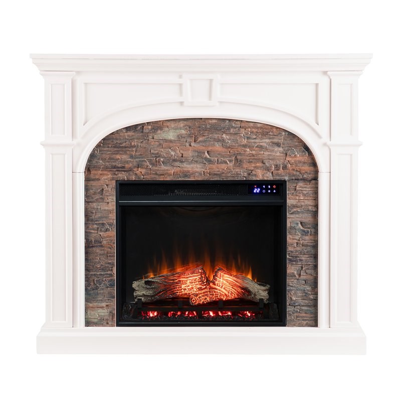 SEI Furniture Tanaya Wood and Faux Stone Electric Fireplace in White