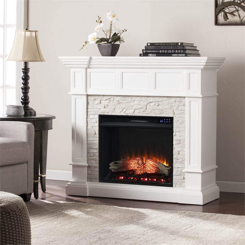 SEI Furniture Merrimack Wood Electric Convertible Fireplace in White