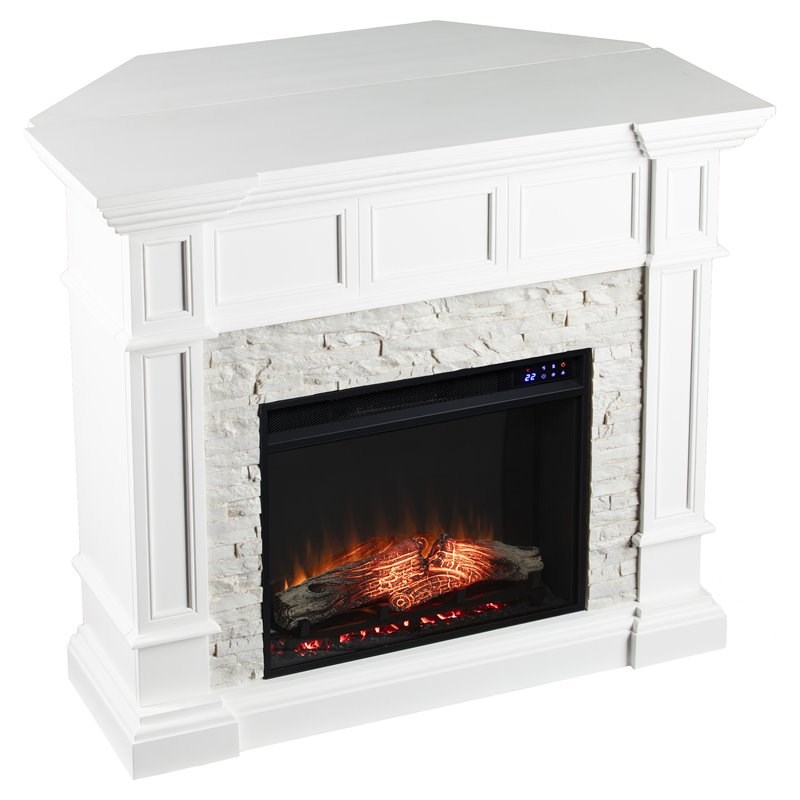 SEI Furniture Merrimack Wood Electric Convertible Fireplace in White