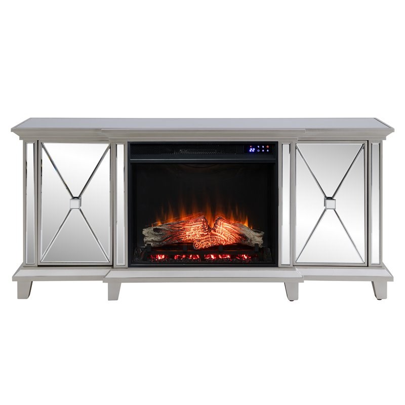 SEI Furniture Toppington Wood Electric Fireplace Media Console in Silver
