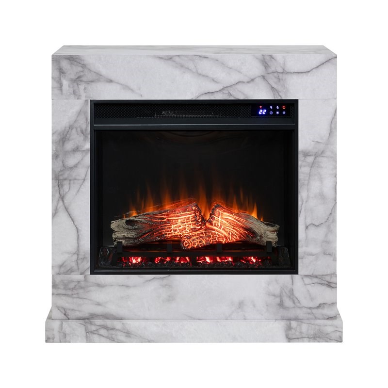SEI Furniture Dendale Wood-Faux Marble Electric Fireplace in White