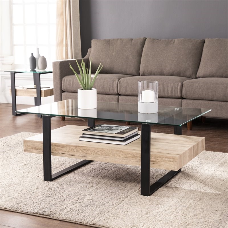 SEI Furniture Granstead Modern Wood Cocktail Table with Shelf in Natural