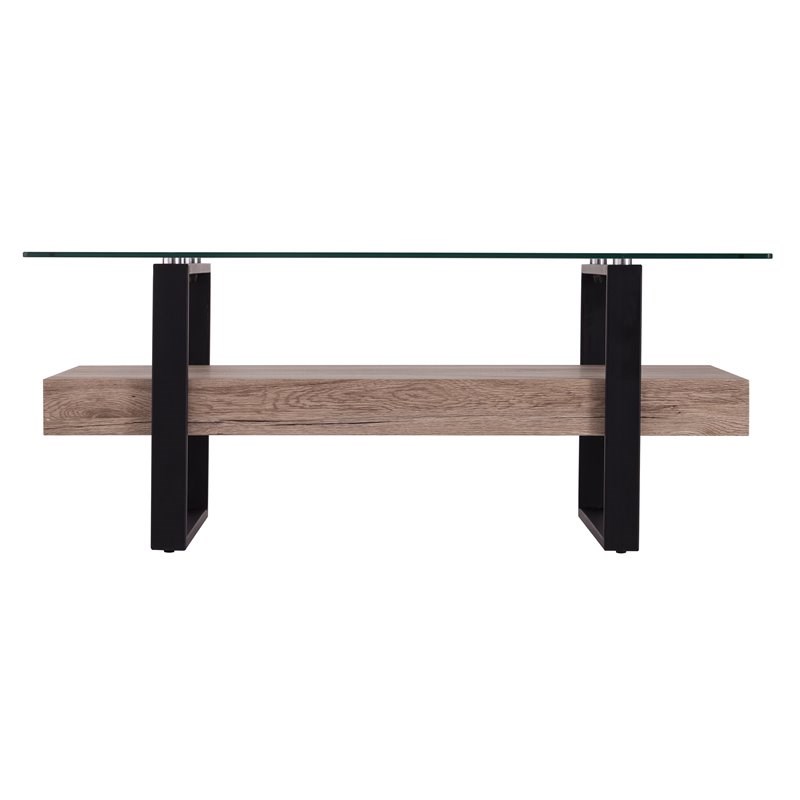 SEI Furniture Granstead Modern Wood Cocktail Table with Shelf in Natural