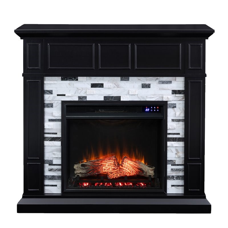 SEI Furniture Drovling Wood-Marble Electric Fireplace in Black