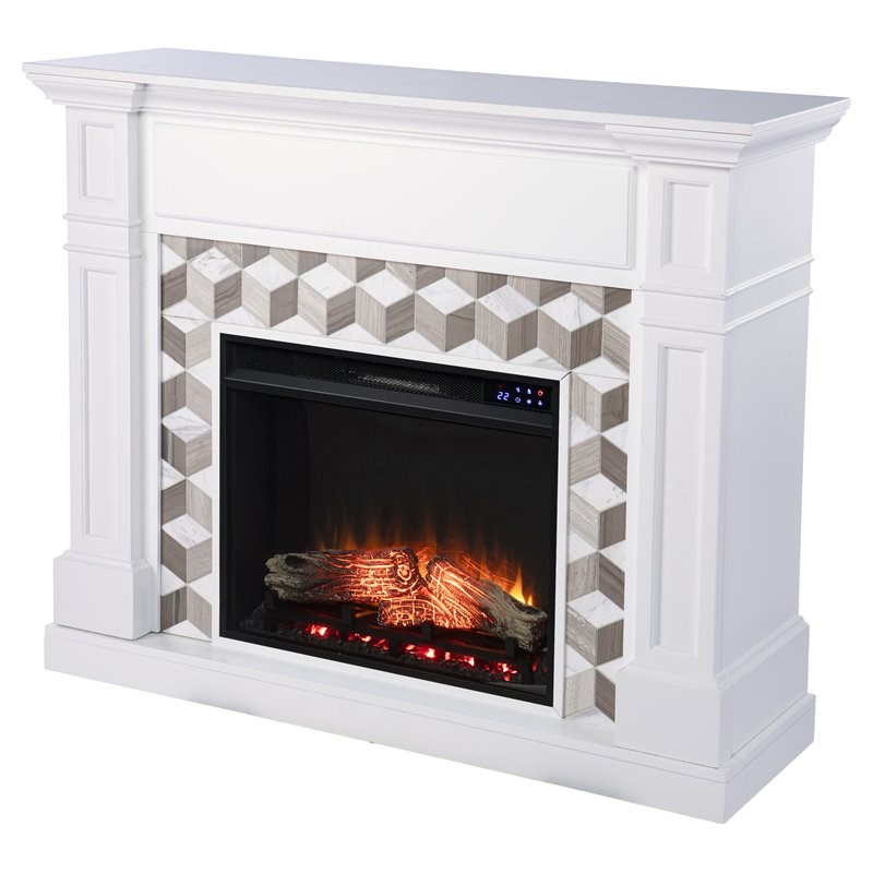 Southern Enterprises Darvingmore Wood Marble Electric Fireplace In White Fr1105059