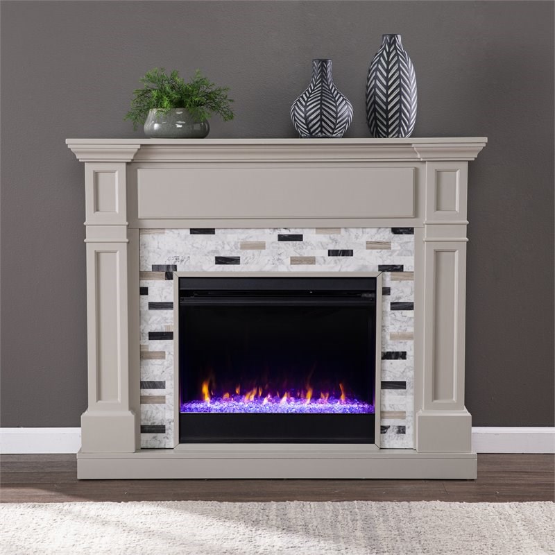 SEI Furniture Birkover Wood Color Changing Electric Fireplace in Gray