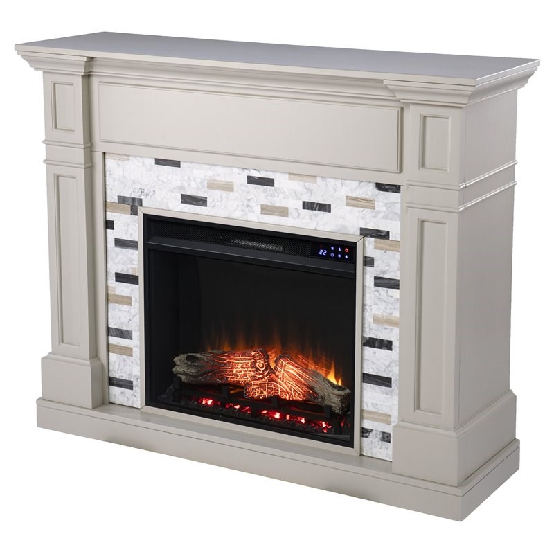 SEI Furniture Birkover Wood-Marble Electric Fireplace in Gray