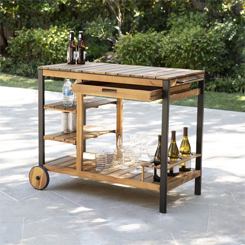 SEI Furniture Murcott Contemporary Wood Outdoor Bar Cart in Natural