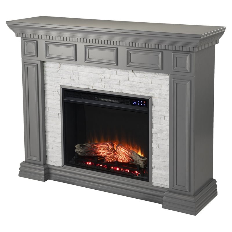 SEI Furniture Dakesbury Wood-Faux Stone Electric Fireplace in Gray