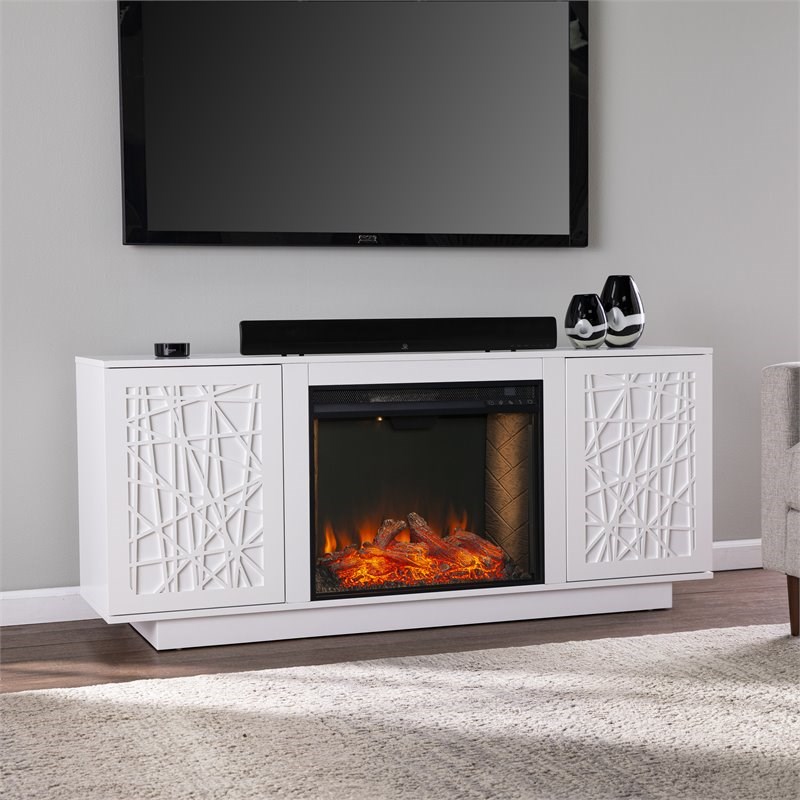 SEI Furniture Delgrave Wood Alexa Smart Fireplace with Storage in White