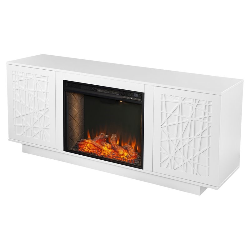 SEI Furniture Delgrave Wood Alexa Smart Fireplace with Storage in White