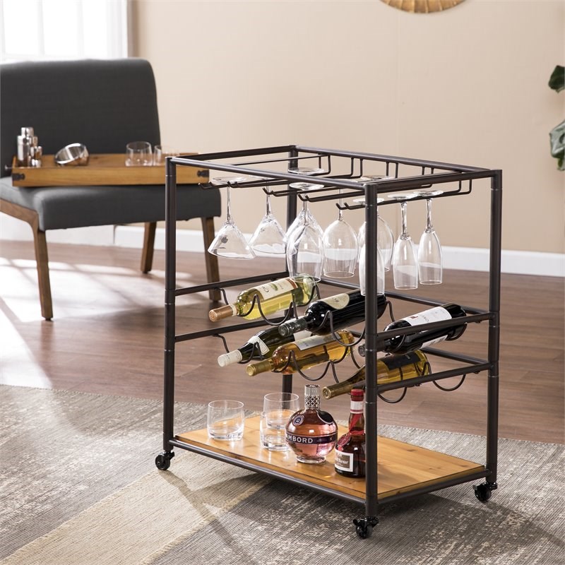 SEI Furniture Mayson Tray Top Bar Cart in Black and Natural