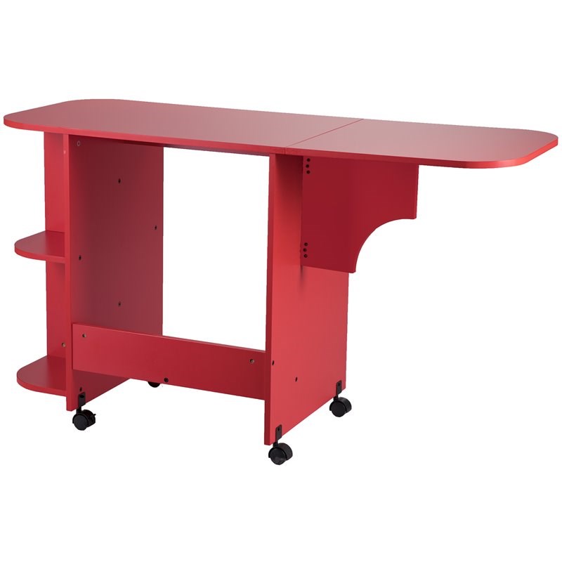 SEI Furniture Wooden Drop Leaf Mobile Sewing Craft Table in Farmhouse Red