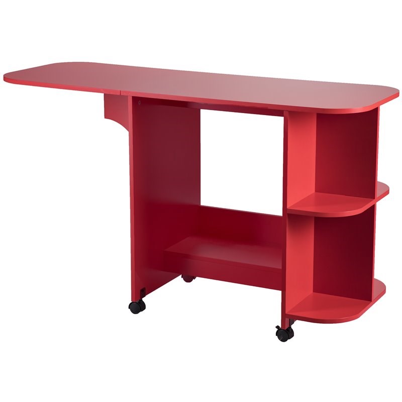 SEI Furniture Wooden Drop Leaf Mobile Sewing Craft Table in Farmhouse Red
