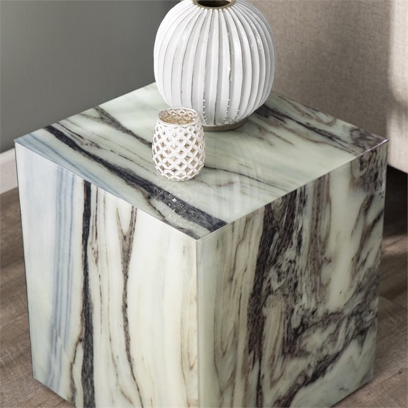 SEI Furniture Polperton Faux Marble Accent Table in White and Brown