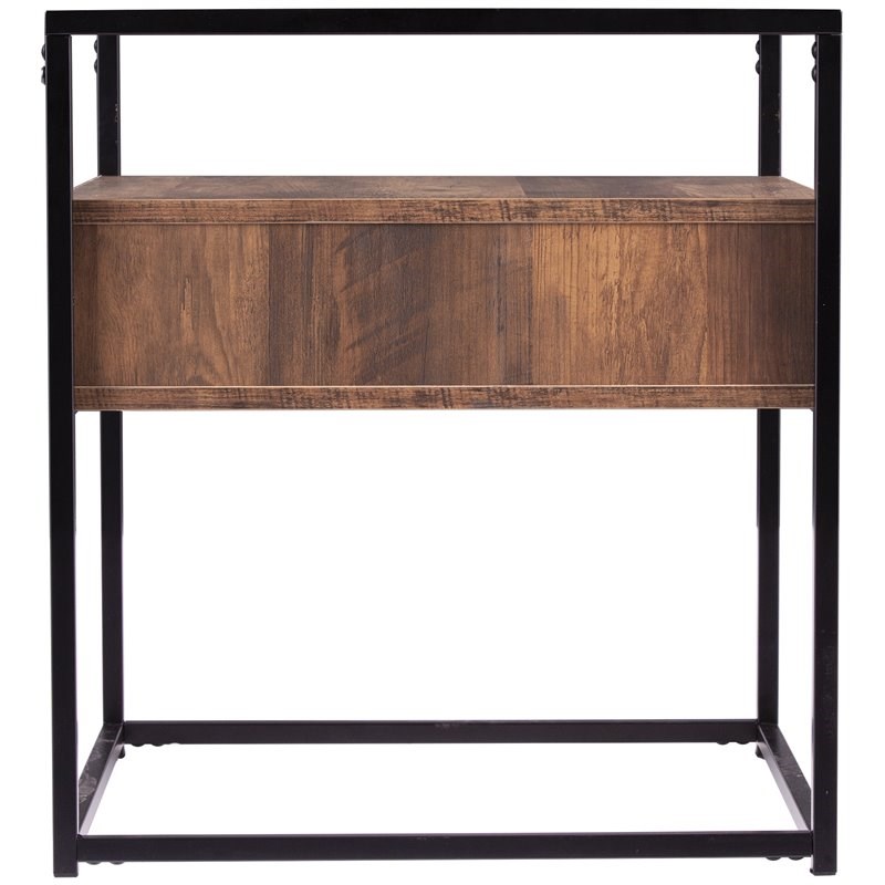 SEI Furniture Olivern 1 Drawer Glass Top End Table in Black and Natural