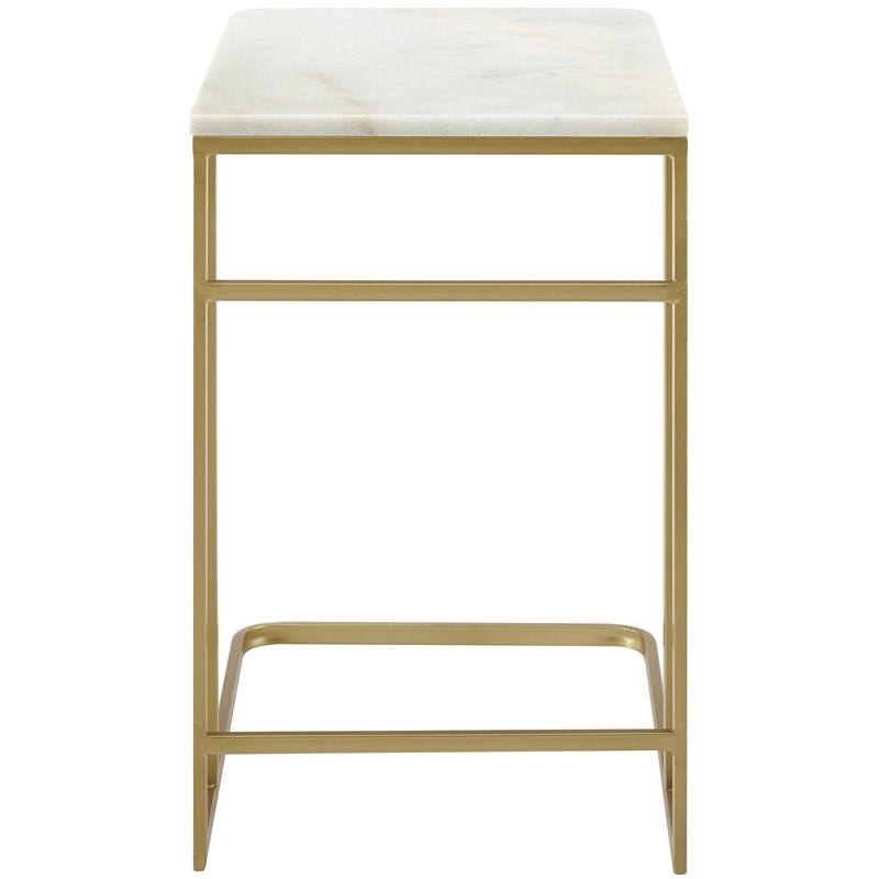 SEI Furniture Fallon Marble Top C Side Table in Gold and White